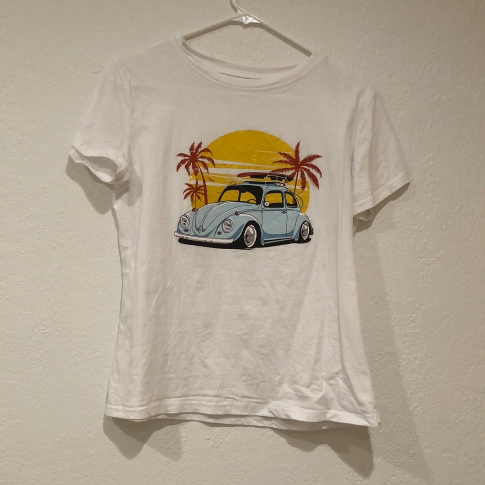 White Crop Top with Car Print